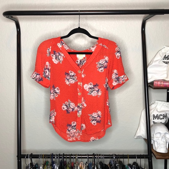 Maeve Tops - Maeve Anthropologie Peach Floral Button Top